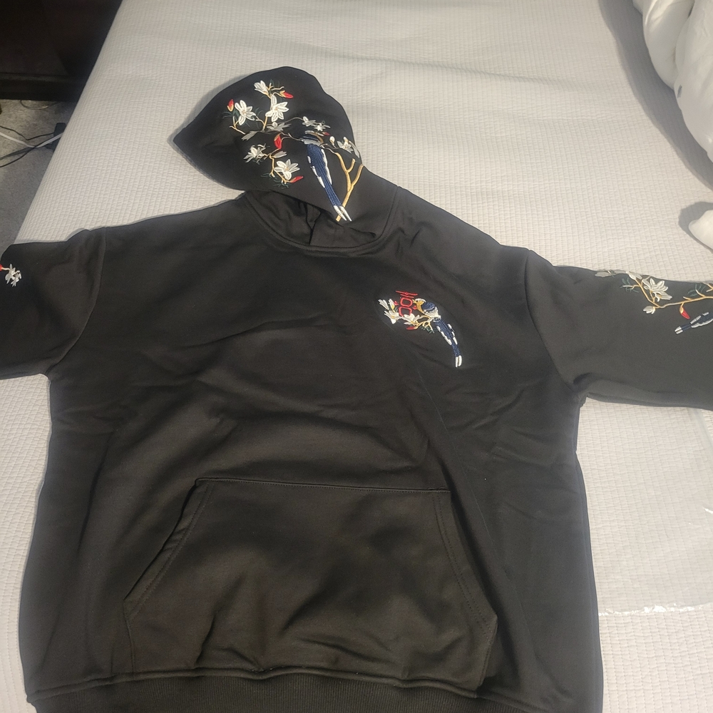 Fully Embroidered Black Hoodie